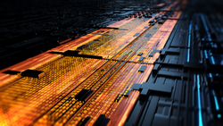 3d illustration. Abstract illustration of a data channel. Motion of digital data flow. Transferring of big data. Binary code processing.Transfer and storage of data sets